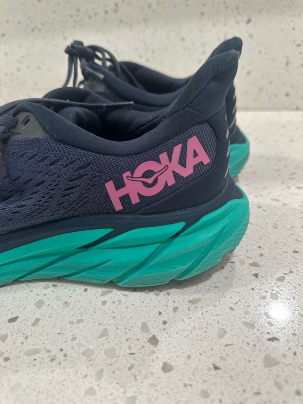 Hoka Women's Navy Blue Teal Running Shoes with Pink Logo - Picture 7 of 15